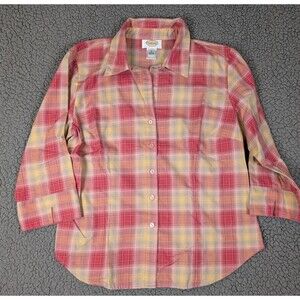 Talbots Cotton Multicolor Shirt Plaid M Petite Womens 3/4 Sleeve Button-up
